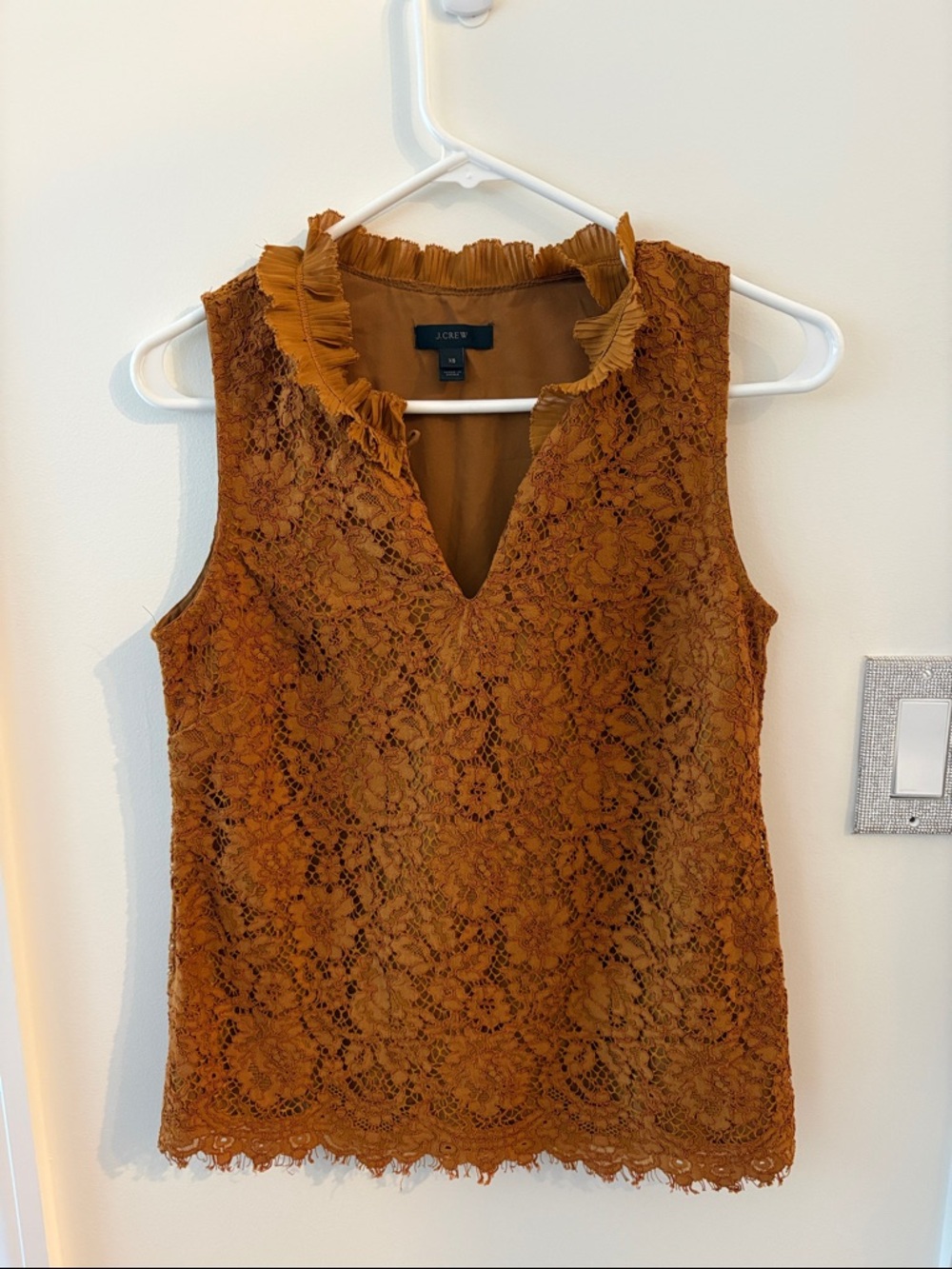 J.Crew lace ruffle-neck top deep copper